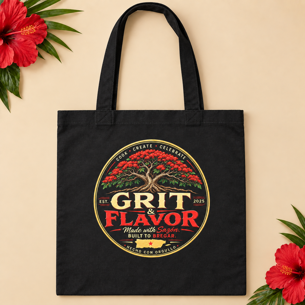 Grit & Flavor — Puerto Rican Pride Canvas Tote