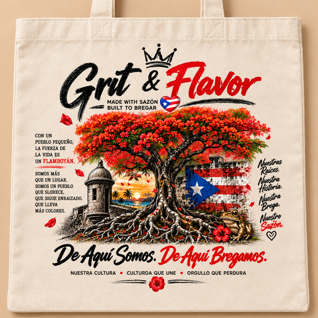Flamboyán Roots — Puerto Rican Pride Canvas Tote