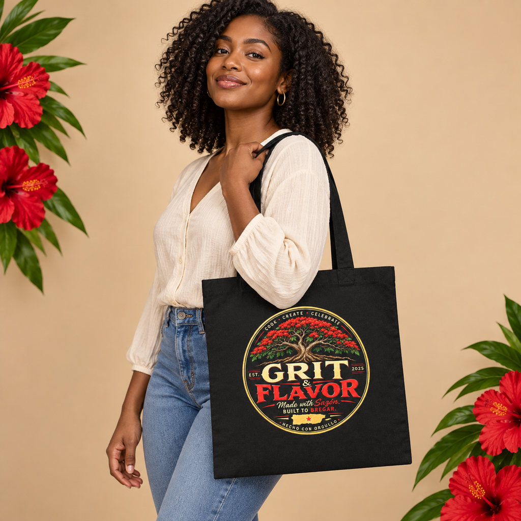 Grit & Flavor — Puerto Rican Pride Canvas Tote