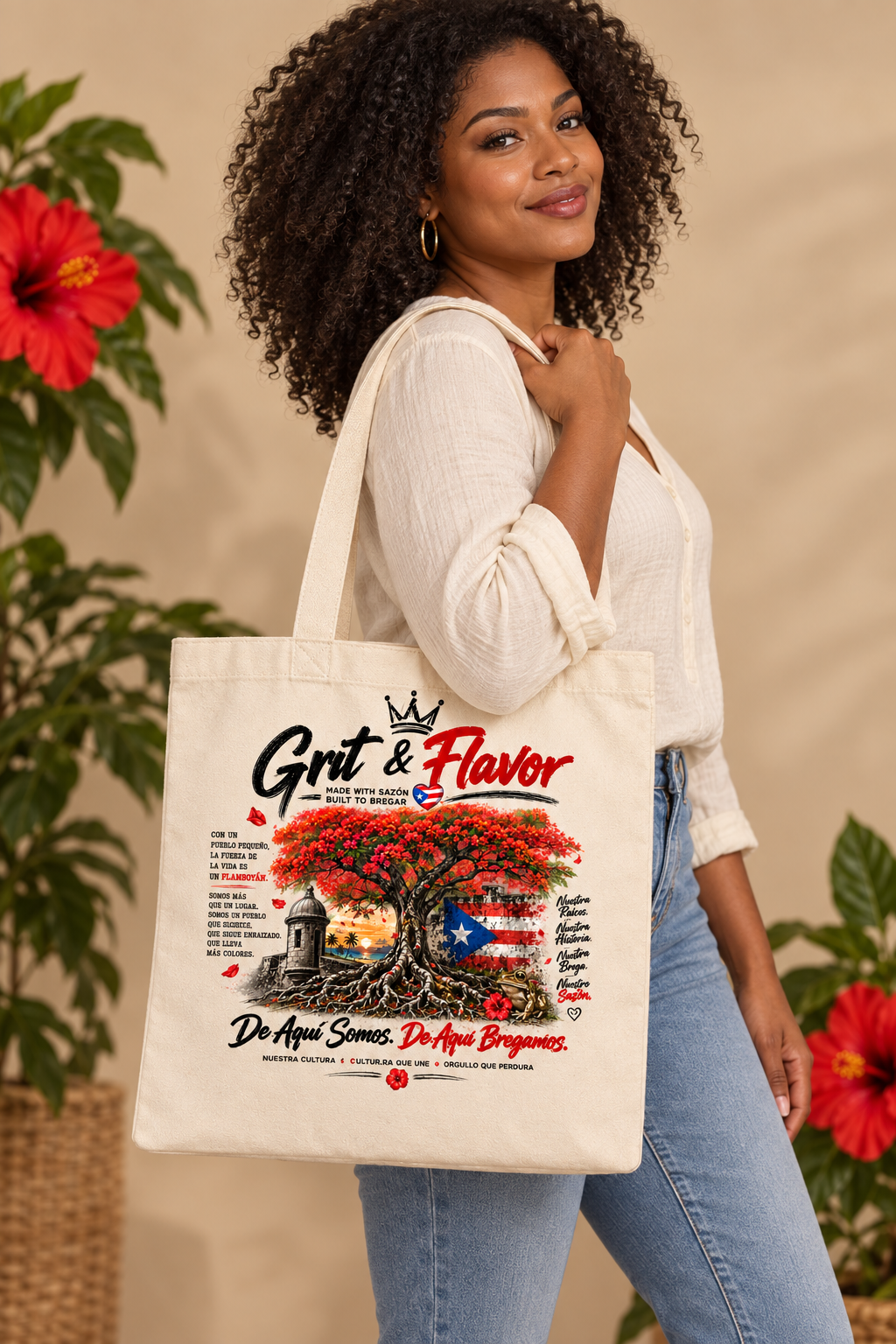 Flamboyán Roots — Puerto Rican Pride Canvas Tote